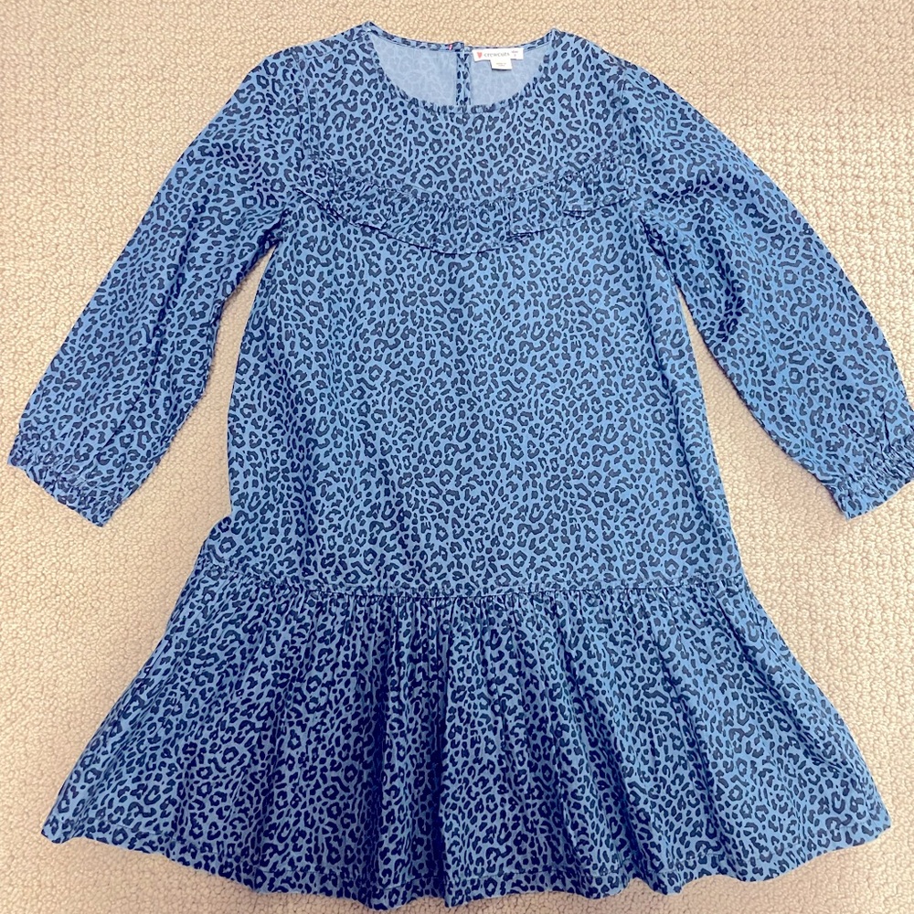 NWOT Crewcuts Jcrew Chambray Leopard Print Drop Waist Dress Sz 7